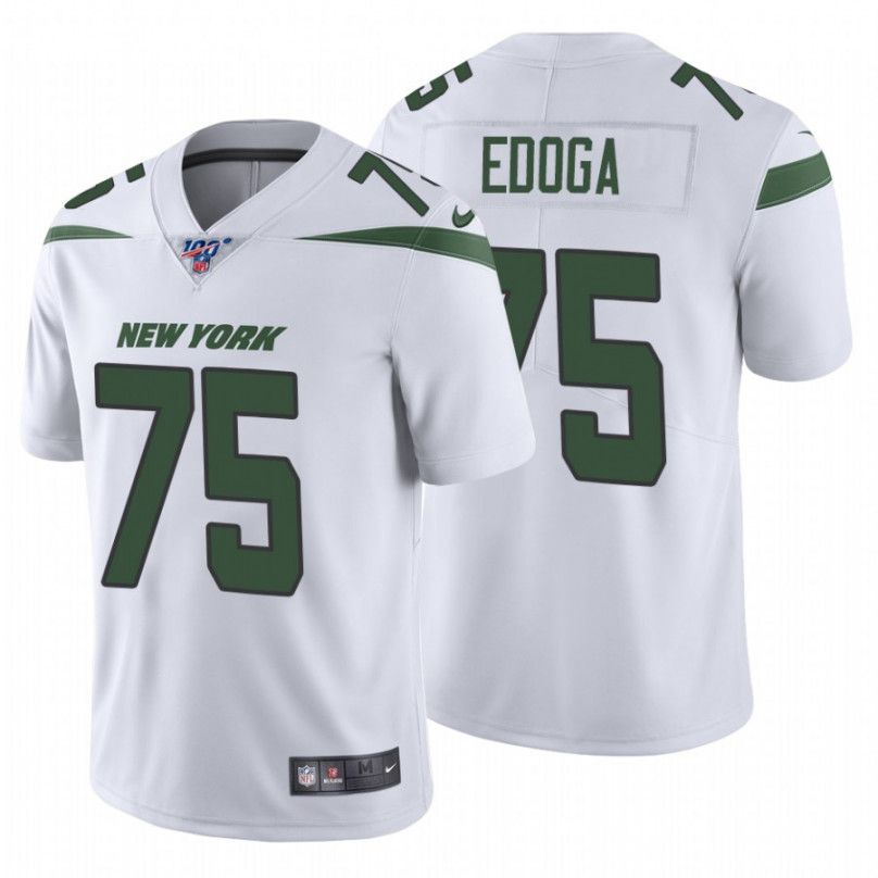 Men New York Jets #75 Chuma Edoga Nike White 100th Vapor Limited NFL Jersey